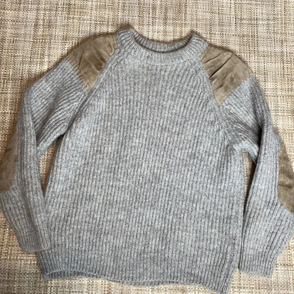 Crewneck Pullover Sweater with Elbow Patches